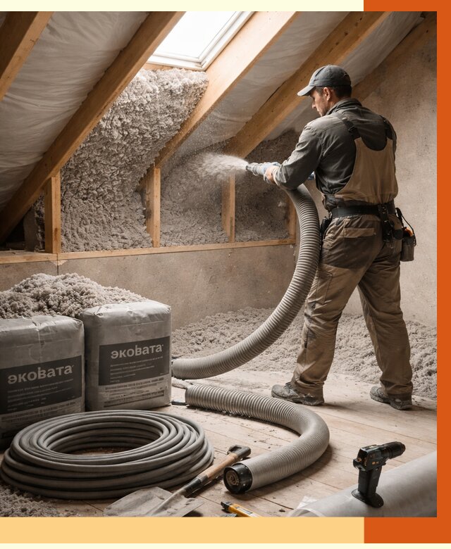 Утепление мансарды эковатой в Можге от 2228 руб/м2 — монтаж, задувка, цена | ТепломастерМжг